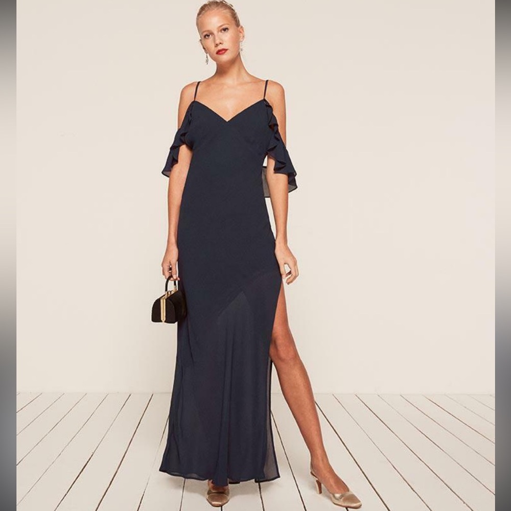 NWT Reformation Ferrara Maxi Dress in Navy Blue